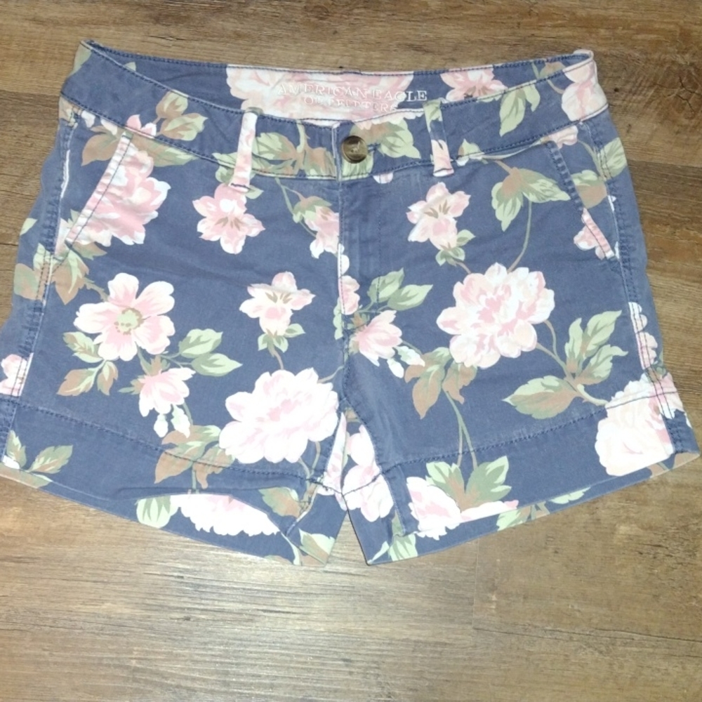 American Eagle Outfitters, Navy blue and pink floral midi shirts. Size 10